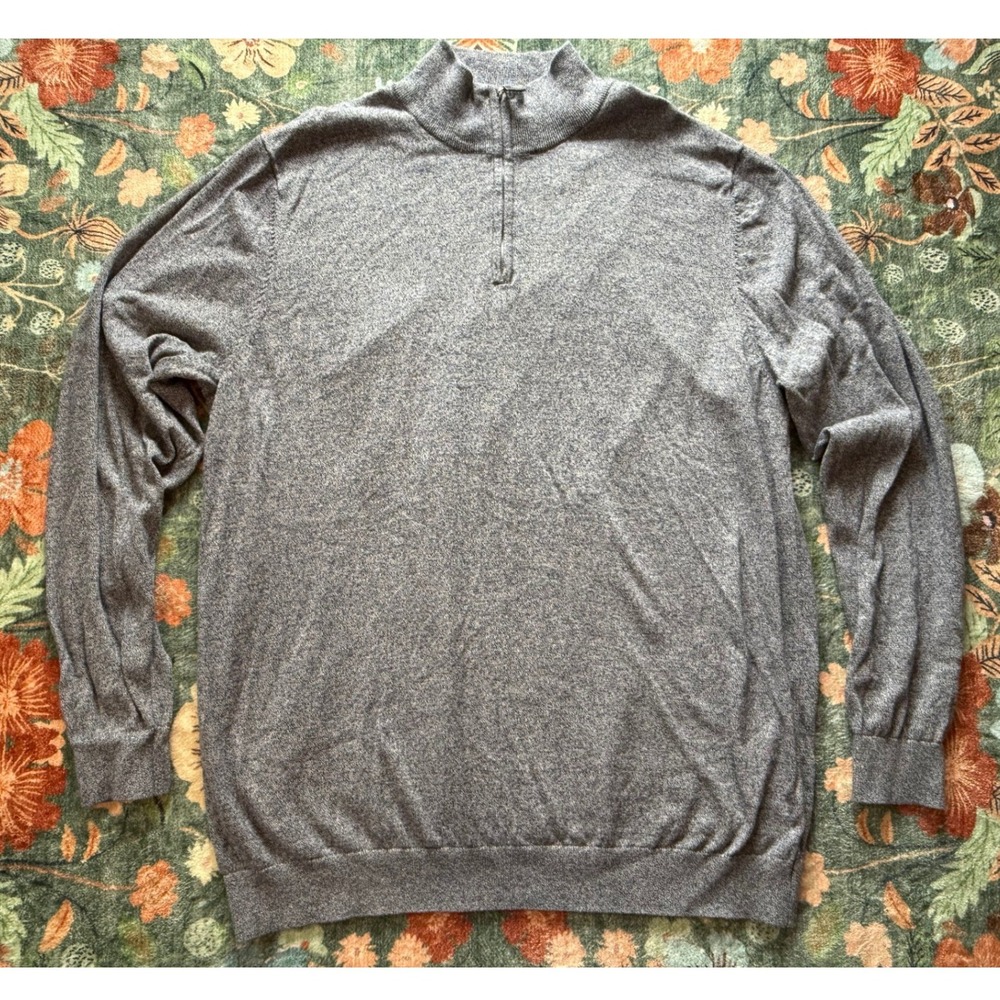 Foundry Supply Co Mens 3XLT Quarter Zip Sweater Heathered Grey Blue Cotton Knit